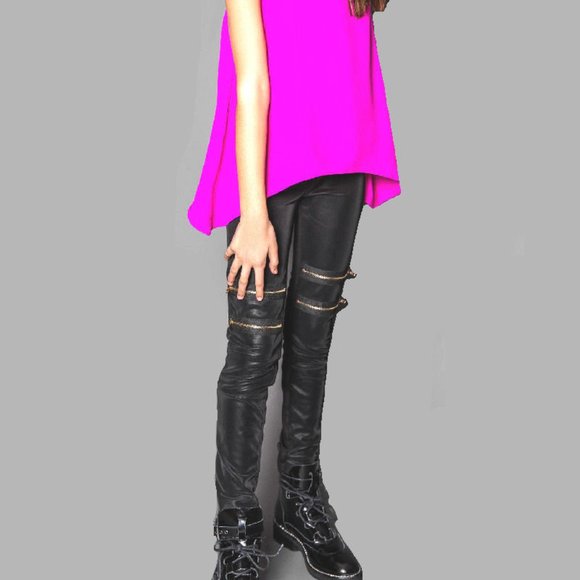 NEW Mia New York Black Stylish Coated Zipper Pants 10 lk 8 Twins - Picture 2 of 2